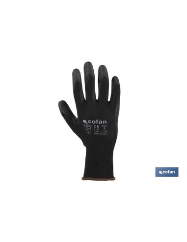 Blíster De Guante De Poliéster 100 % Impregnado De Pu Negro Talla 6