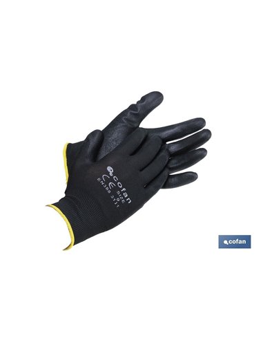 Blíster De Guante De Poliéster 100 % Impregnado De Pu Negro Talla 7