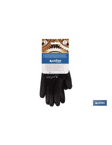 Blíster De Guante De Poliéster 100 % Impregnado De Pu Negro Talla 7