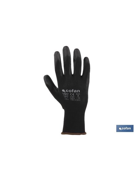 Blíster De Guante De Poliéster 100 % Impregnado De Pu Negro Talla 7