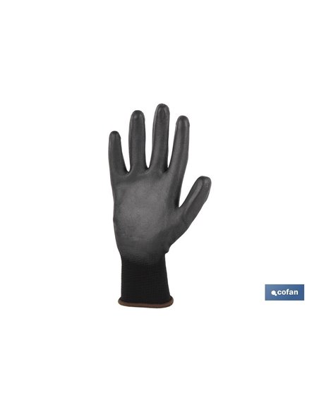 Blíster De Guante De Poliéster 100 % Impregnado De Pu Negro Talla 7