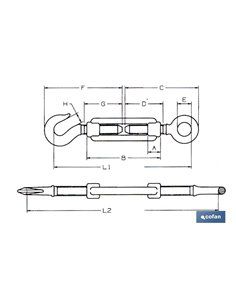 Tensor de anel de gancho de zinco. Din 1480 M-22 2