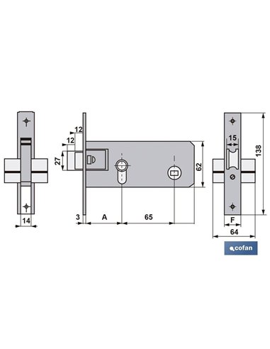 Cerradura Zócalo Pera+Cerradero+Escudo E60 F22- Níquel (para Metal)