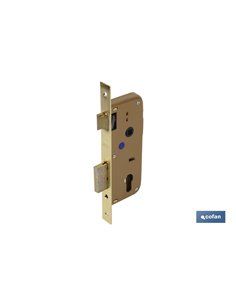 Cerradura Embutir+Cerradero D85 E45- Latón (para Madera)