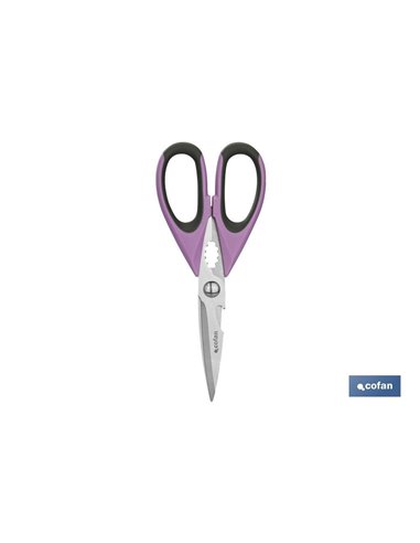Tesoura de aço inoxidável roxa. Modelo Sena 22 cm