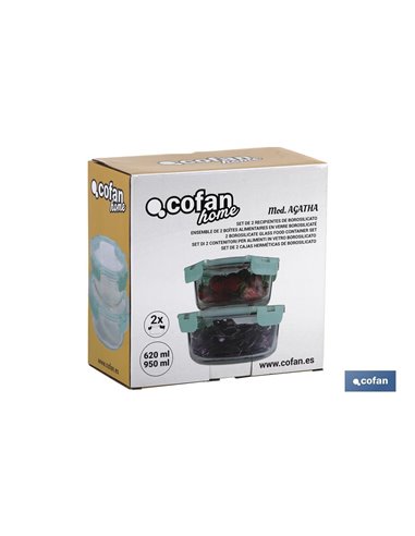 Set De 2 Recipientes De Borosilicato Modelo Agatha 620 Ml - 950ml