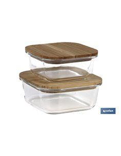 Set De 2 Recipientes De Borosilicato Con Tapa De Bambú Modelo Panda 520 Ml - 800 Ml