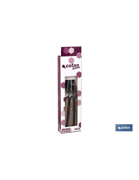 Pack 3 Cuchillo Chuletero Microdentado Hoja 10cm  Modelo Gulash Color Nogal