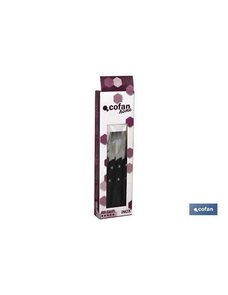 Pack 3 Cuchillo Chuletero Microdentado Hoja 10cm  Modelo Gulash Negro