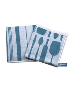 Pacote de 2 Panos de Cozinha 50x50 Azul Modelo Malbec