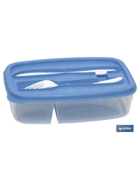 Fiambrera Azul Rectangular Con Cubiertos 1,5 L