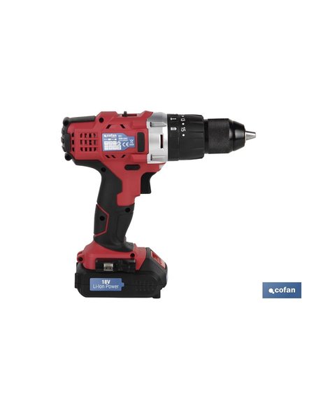 Furadeira de martelo com bateria de íon-lítio 18v 1300rpm