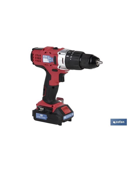 Furadeira de martelo com bateria de íon-lítio 18v 1300rpm