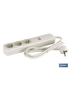 Base Bipolar 3 Tomas Y Prolongación 1,5m Con T/T Lateral 16a 250v Usb