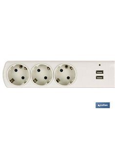 Base Bipolar 3 Tomas Y Prolongación 1,5m Con T/T Lateral 16a 250v Usb 2