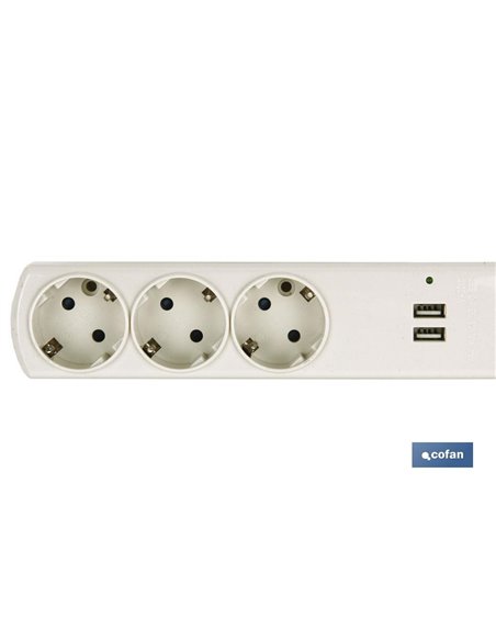 Base Bipolar 3 Tomas Y Prolongación 1,5m Con T/T Lateral 16a 250v Usb
