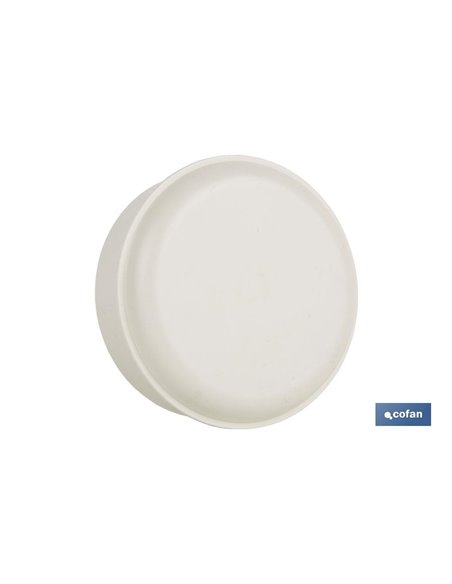 Caixa impermeável de superfície redonda com 8 entradas Ø106x37mm IP55 com tampa redonda e roscada em termoplástico branco