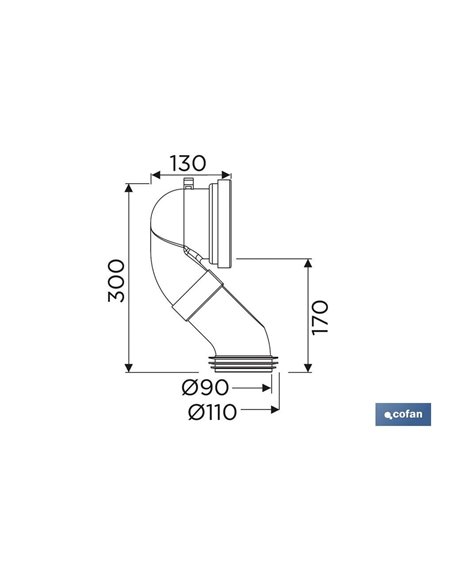 Manga de conexão angular 45° para sanita com borda de borracha Ø110 mm