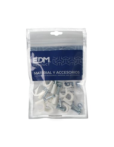 Grapa blanca para cable manguera tubular 2x2,5mm n°8 (blister 15 unid.) edm.