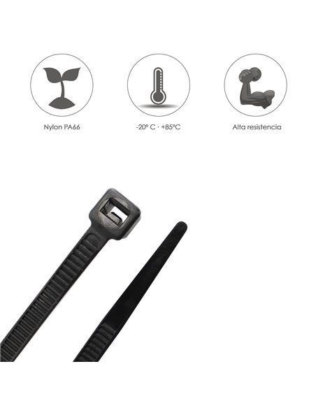 Brida Nylon 100%. Color Negro 2,5 x 160 mm. Bolsa 100 unidades. Abrazadera Plastico, Organizador Cables, Alta Resistencia