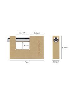 Candado Cuadrado Latón Persiana Ancho 70 mm. Alta Seguridad, Antirrobo Puertas, Contenedores, Trasteros, 2 Llaves 2