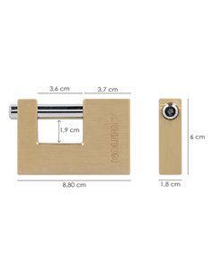 Candado Cuadrado Latón Persiana Ancho 70 mm. Alta Seguridad, Antirrobo Puertas, Contenedores, Trasteros, 2 Llaves 2