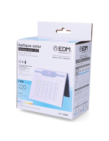 Aplique solar 2w 220lm 6500k com sensor cor branca EDM
