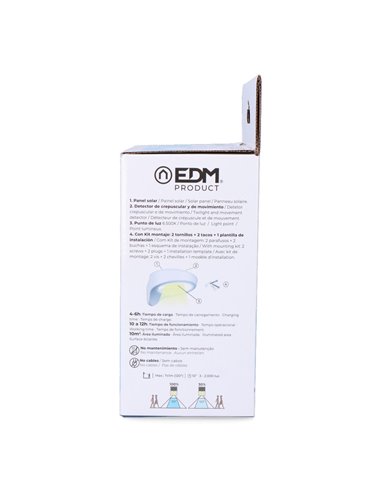 Aplique solar 1,8w 155lm 6.500k con sensor color blanco edm