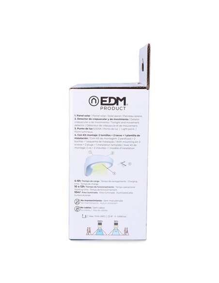 Aplique solar 1,8w 155lm 6.500k con sensor color blanco edm