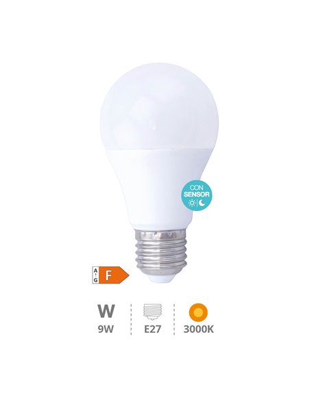 Bombilla de LED estándar con sensor crepuscular 9W E27 3000K