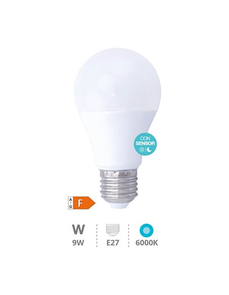 Lâmpada LED padrão com sensor crepuscular 9W E27 6000K