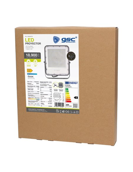 Proyector aluminio LED 200W 6500K IP65 Gris