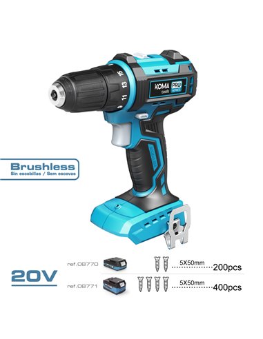 Kit taladro atornillador 20V Brushless Koma Tools Pro Series Battery