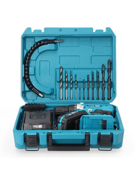 Kit taladro atornillador con 40 accesorios 20V con batería y cargador Koma Tools