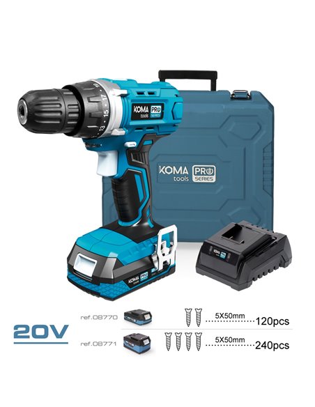 Kit de pasta de chave de fenda KomaTools com 70 acessórios 20V com bateria e carregador