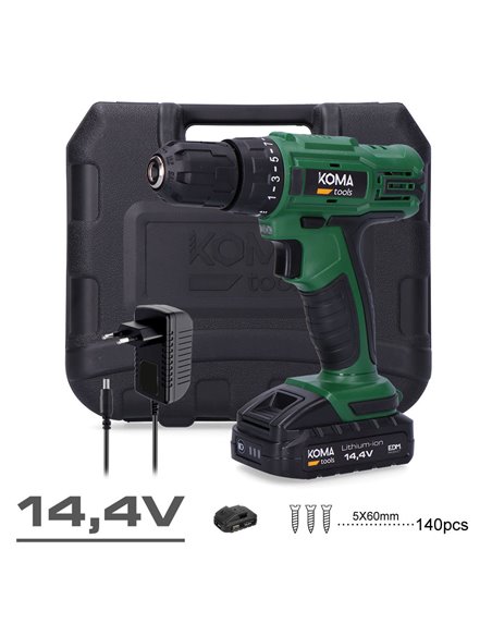 Taladro atornillador a batería 14.4 1.500mAh maletín Koma Tools