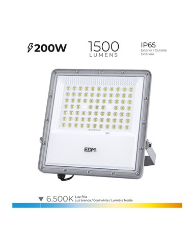 Foco proyector LED solar 200W 1.500lm 6.500K IP65 EDM