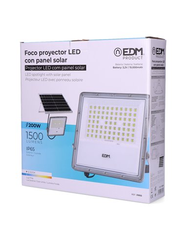 Foco proyector LED solar 200W 1.500lm 6.500K IP65 EDM