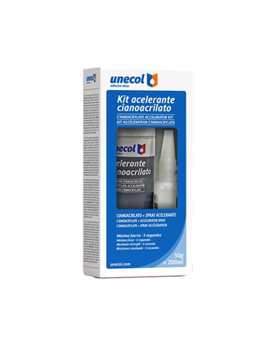 Kit acelerante + ciano m. porosos, bot. 50g + aeros. 200ml A7156 Unecol