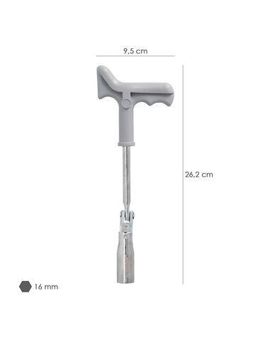 Chave articulada para velas de ignição 16 mm. Com alça em T