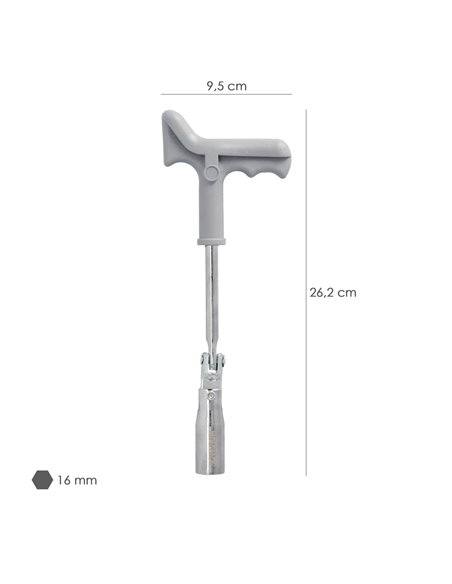 Chave articulada para velas de ignição 16 mm. Com alça em T