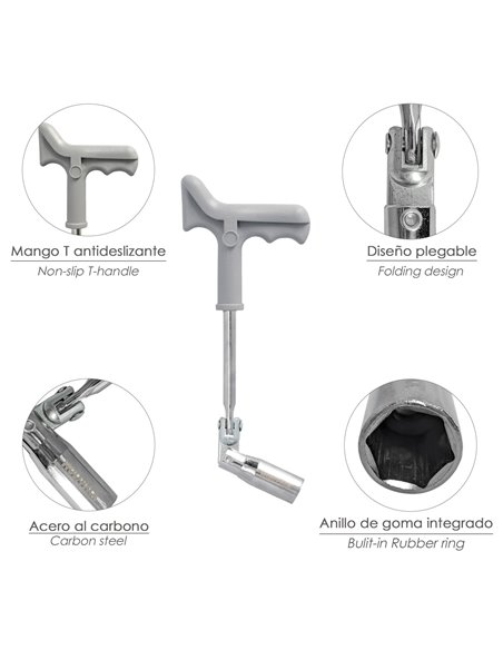 Chave articulada para velas de ignição 16 mm. Com alça em T