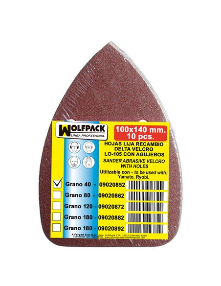 Lixa de substituição Delta Velcro 140x100 mm. com 40 furos de grãos (10 peças)