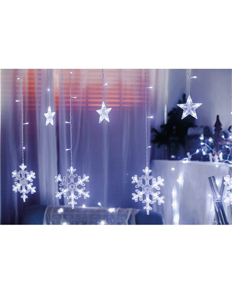 Cortina LED con estrellas y copos de nieve 3,5M 8 funciones Luz fría IP44