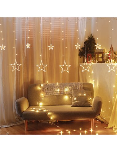 Cortina LED con estrellas 3,5M 8 funciones Luz cálida IP44