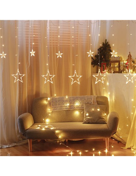 Cortina LED con estrellas 3,5M 8 funciones Luz cálida IP44