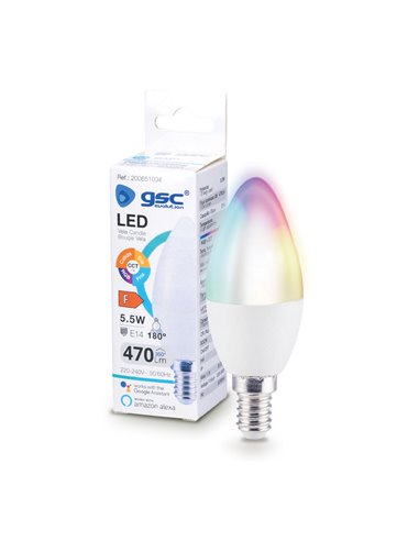Lâmpada vela LED inteligente 5,5W E14 RGB + CTT regulável