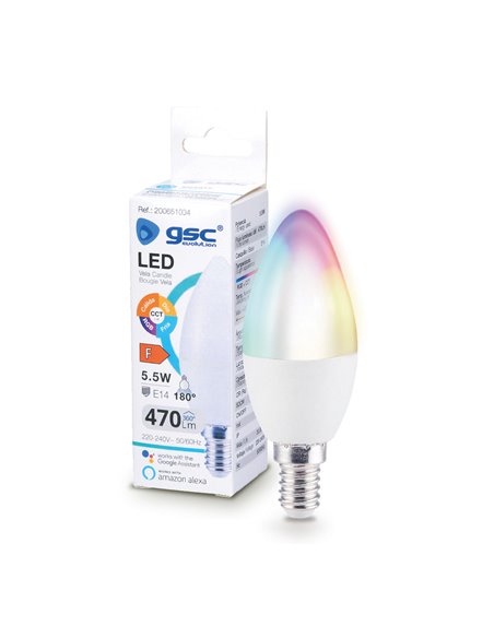 Lámpara LED vela inteligente 5,5W E14 RGB + CTT regulable