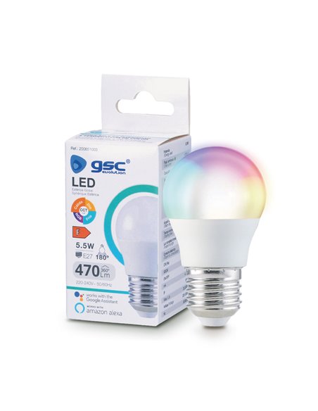 Lámpara LED esférica inteligente 5,5W E27 RGB + CTT regulable
