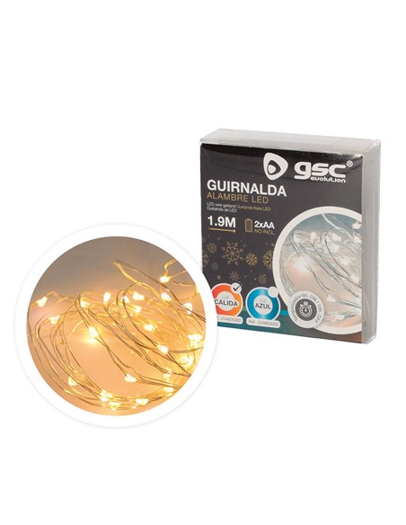 Guirnalda alambre LED 1,9M 2xAA Luz cálida